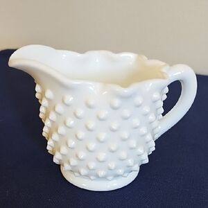 FENTON VINTAGE WHITE HOBNAIL PITCHER, BEAUTIFUL CRIMPED RIM